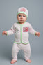 3 Pcs Newborn Baby Pink Cute Animal Cartoon Print Long Sleeve Body Suit with Hat, Comfortable Spring And Autumn Outdoor Wear BS6409D